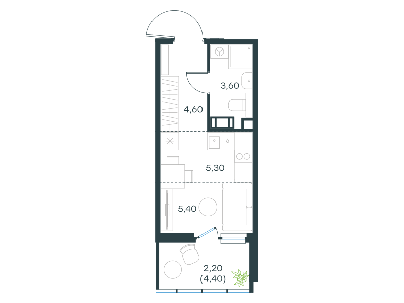 Студия 21 м2 в ЖК Левел Мечникова корпус null этаж 3