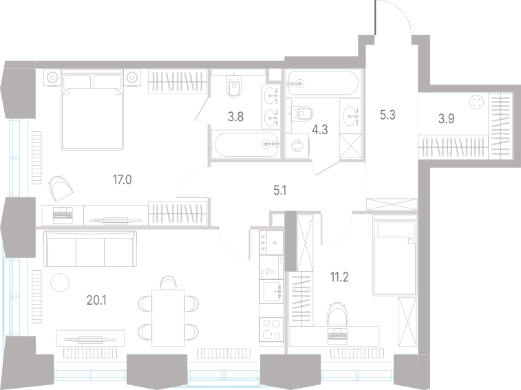 2-комнатная 70 м2 в ЖК КОД Сокольники корпус null этаж 10