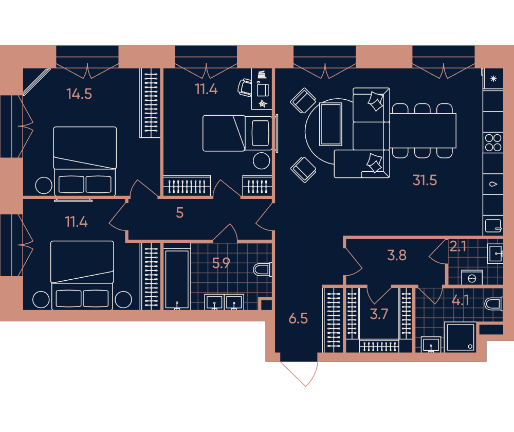 4-комнатная 99 м2 в ЖК ERA / Дербеневская 20 корпус null этаж 6
