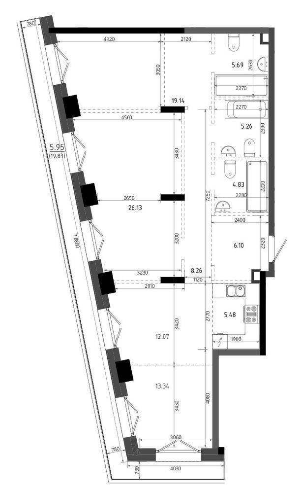 3-комнатная 112 м2 в ЖК Яналиф корпус null этаж 5