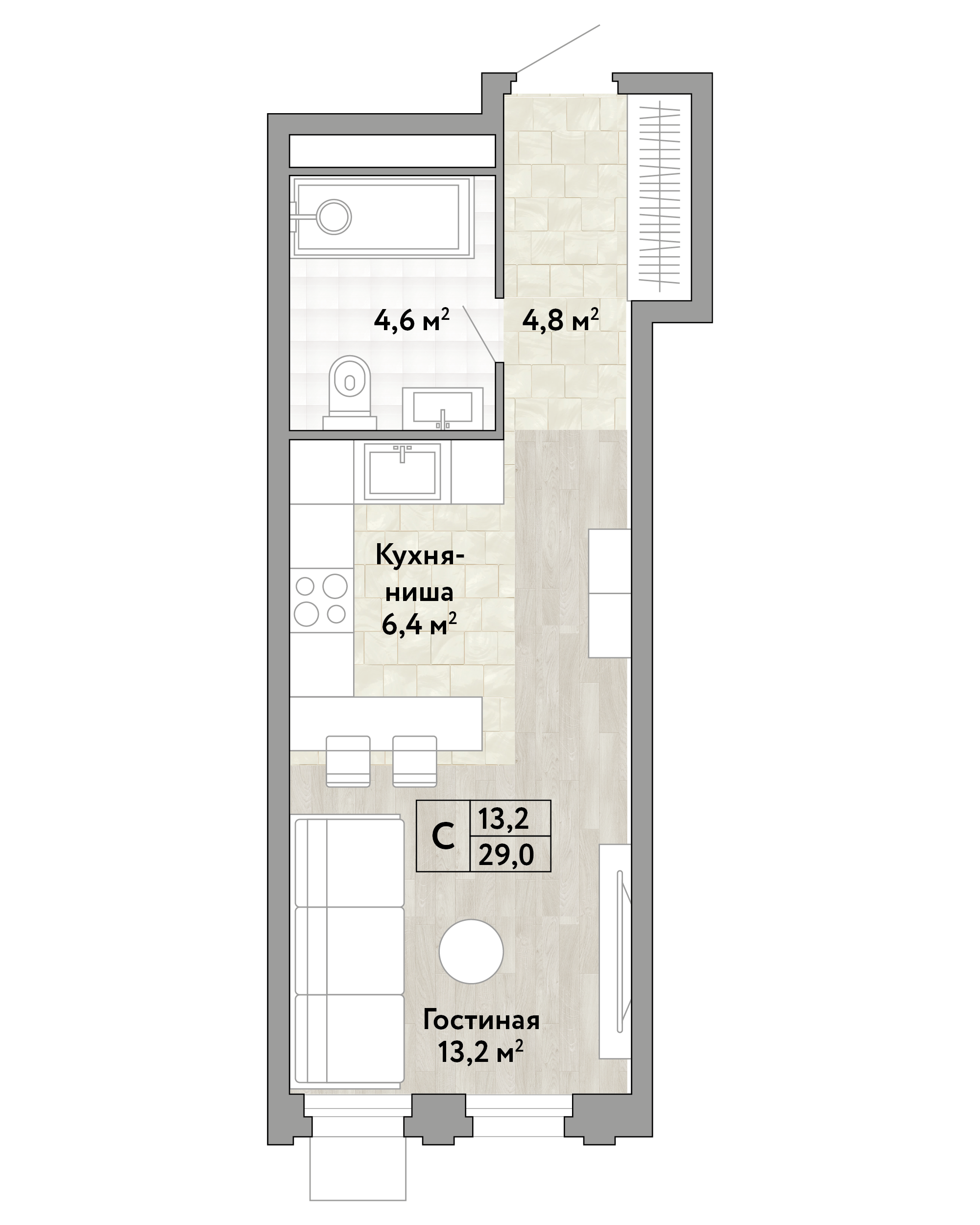 Студия 29 м2 в ЖК Новые Смыслы корпус null этаж 14