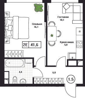 1-комнатная 41 м2 в ЖК Пушкино Град корпус null этаж 3