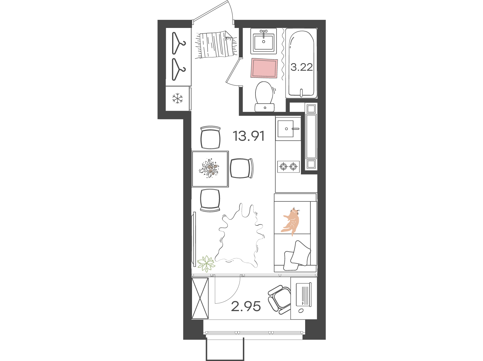 1-комнатная 20 м2 в ЖК Новая Жизнь - Львовская корпус null этаж 17
