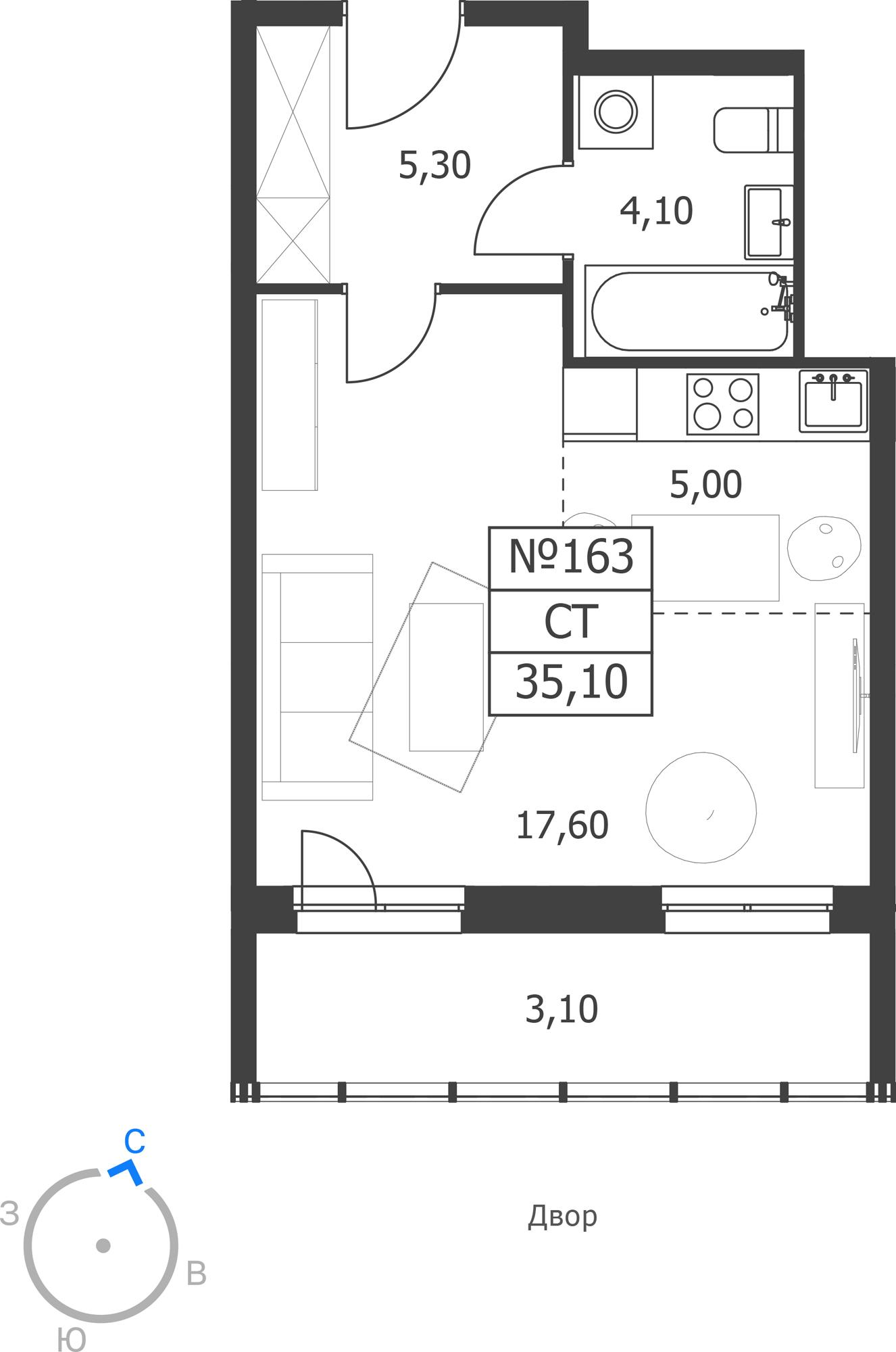 Студия 35 м2 в ЖК Октябрьский корпус null этаж 14