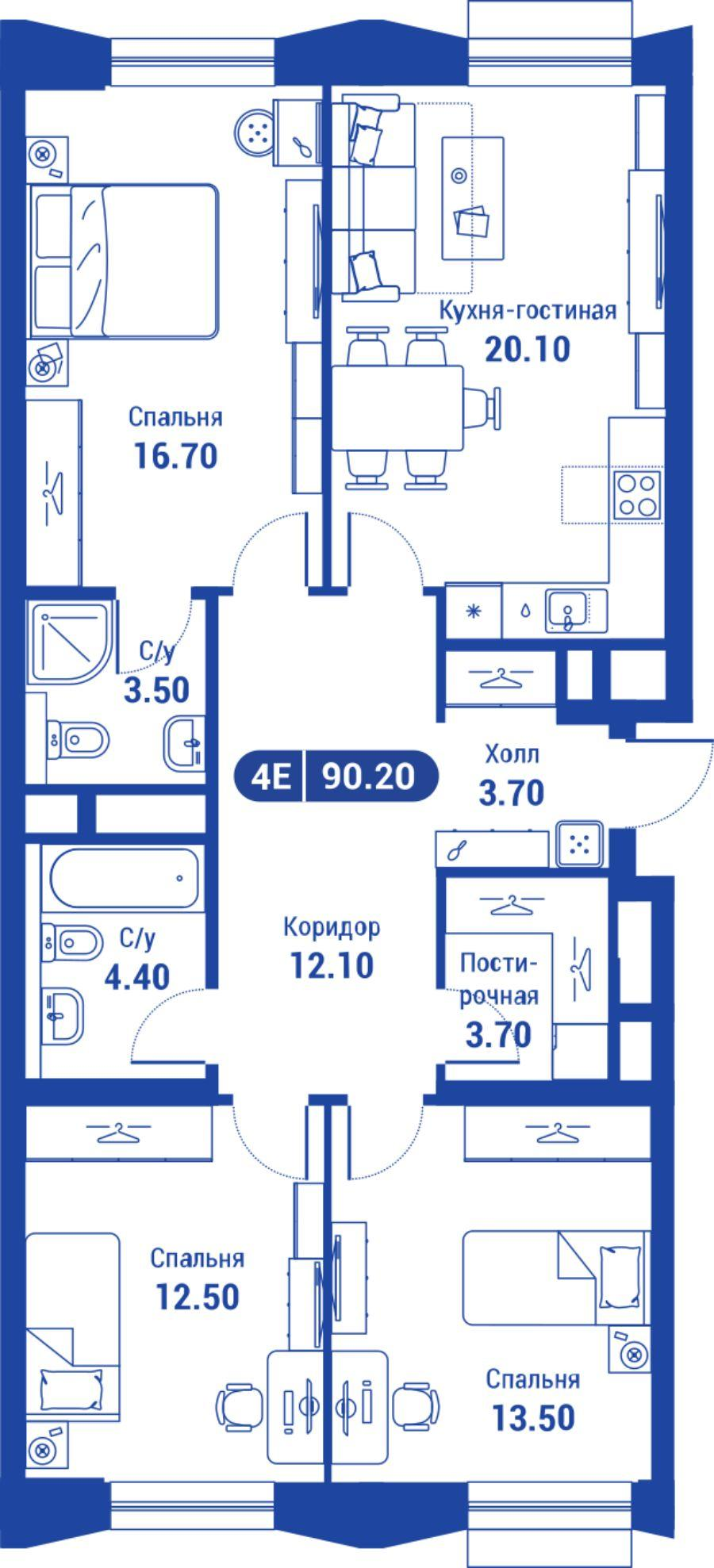 4-комнатная 88 м2 в ЖК iLove корпус null этаж 10