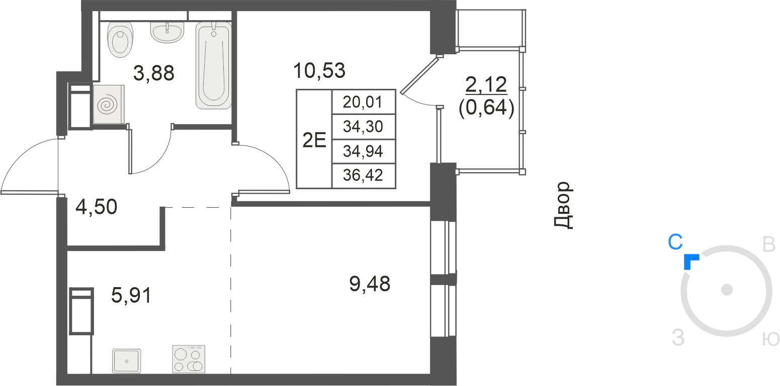2-комнатная 34 м2 в ЖК Большое Путилково (УРАЛСИБ) корпус null этаж 13
