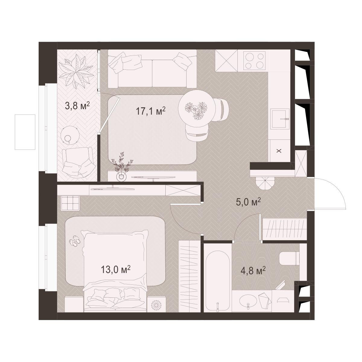 1-комнатная 43 м2 в ЖК Гранд Комфорт-3 корпус null этаж 17
