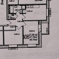 2-комнатная 58.7 м2 в ЖК undefined корпус null этаж 2