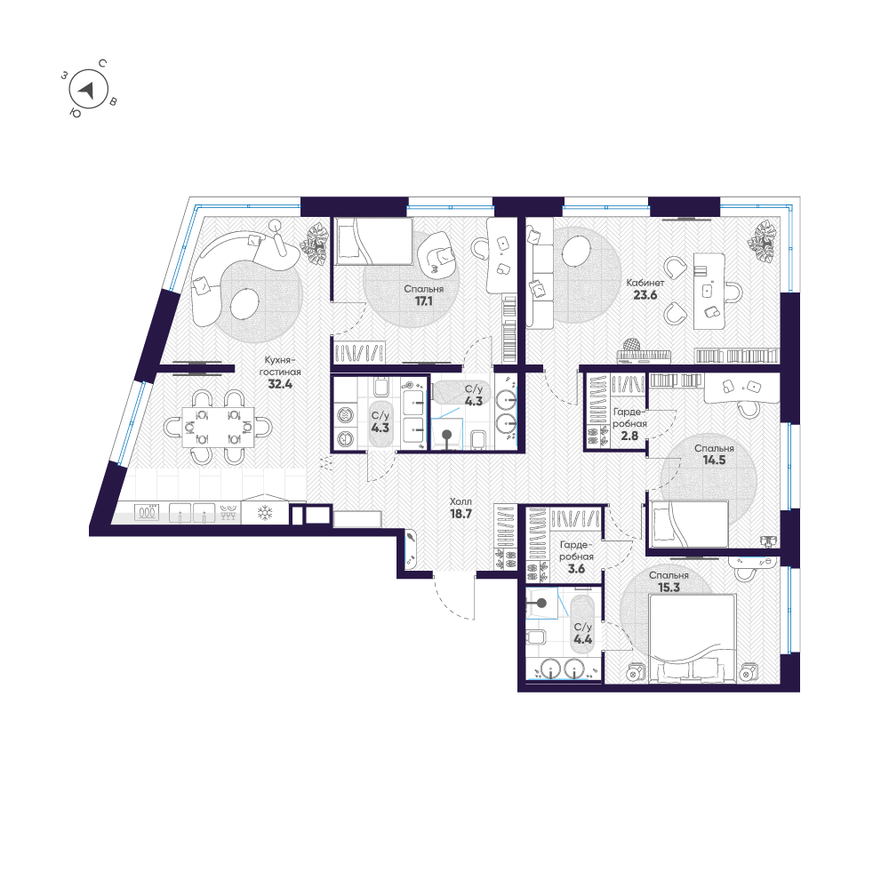 4-комнатная 141 м2 в ЖК ЛДМ корпус null этаж 7