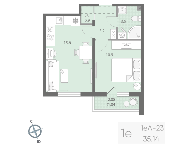 1-комнатная 35 м2 в ЖК Дыбенко Парк корпус null этаж 12