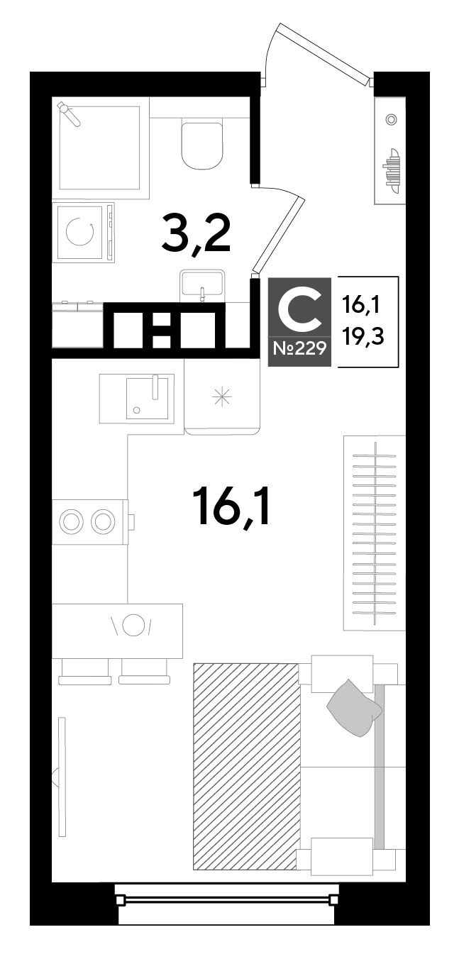 Студия 19 м2 в ЖК Dogma Park корпус null этаж 9