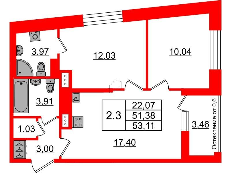 2-комнатная 51 м2 в ЖК Бионика Заповедная корпус null этаж 10