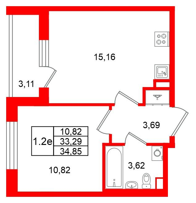 1-комнатная 33 м2 в ЖК Универ Сити корпус null этаж 1