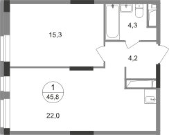 1-комнатная 45 м2 в ЖК Первый Московский корпус null этаж 5