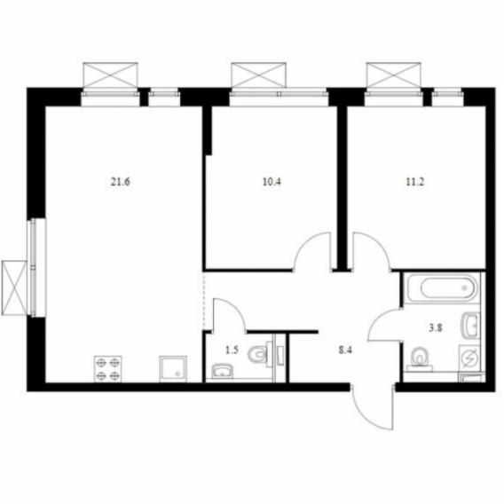 2-комнатная 58 м2 в ЖК undefined корпус null этаж 2