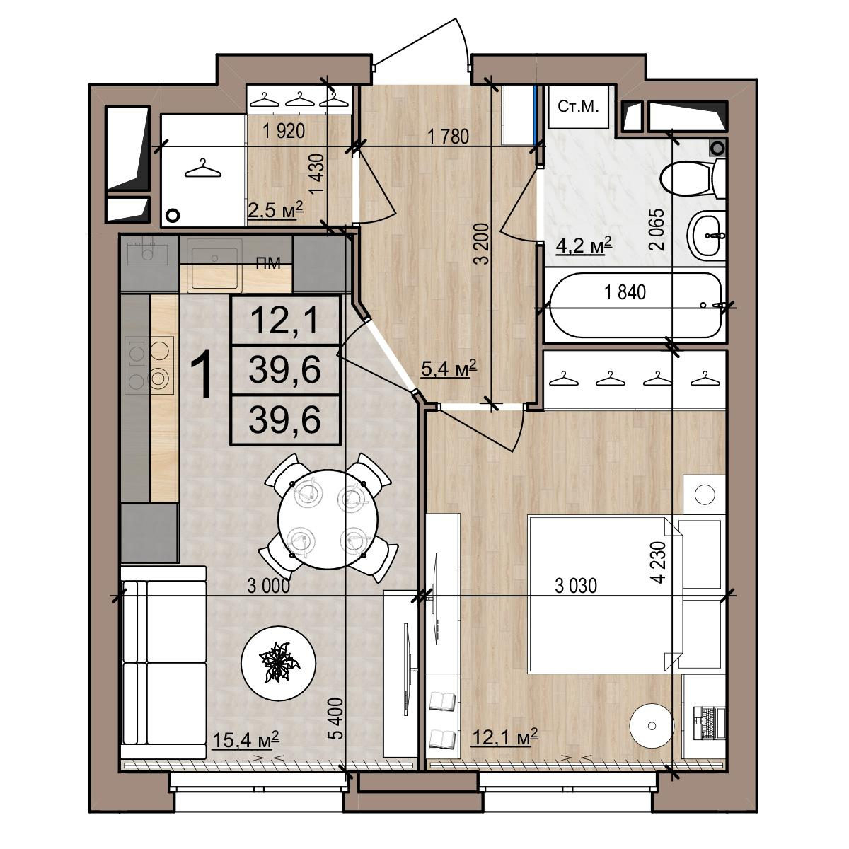 1-комнатная 39 м2 в ЖК Полярная звезда корпус null этаж 13