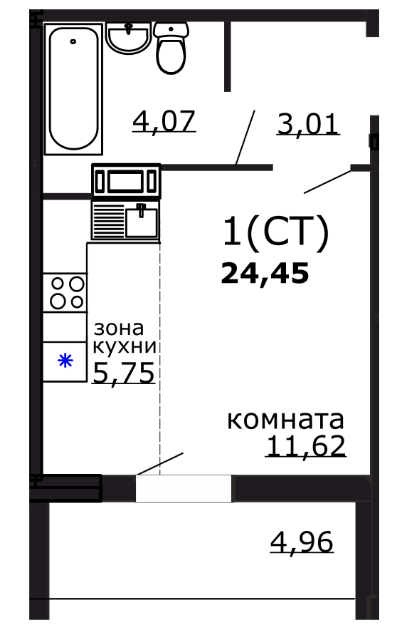 Студия 24.4 м2 в ЖК undefined корпус null этаж 5