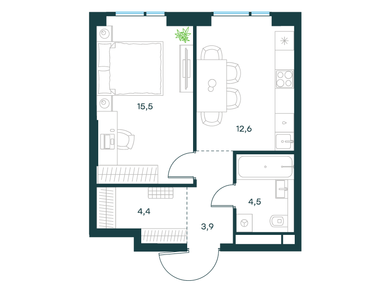 1-комнатная 40 м2 в ЖК Level Войковская корпус null этаж 10