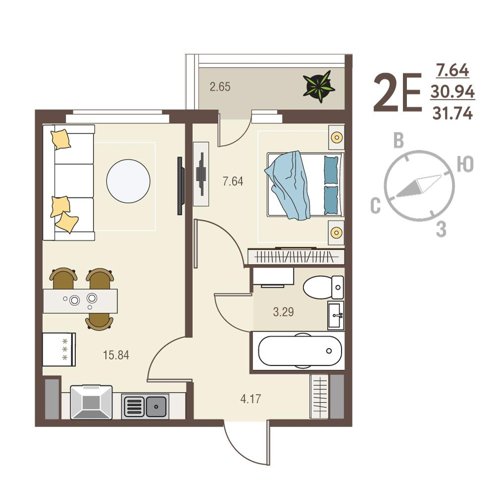 1-комнатная 31 м2 в ЖК Инстеп.Сити корпус null этаж 11