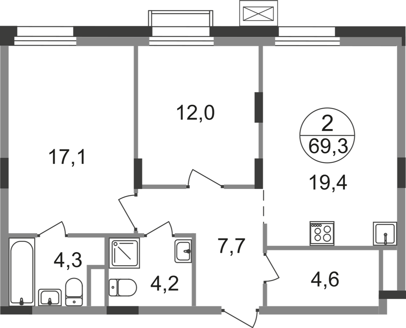 2-комнатная 69 м2 в ЖК Резиденции Сколково корпус null этаж 7