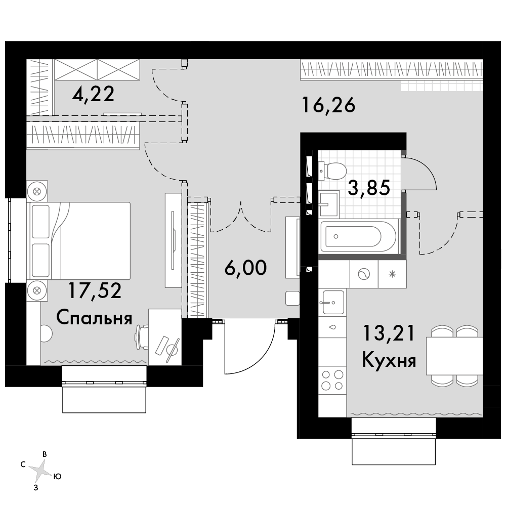 1-комнатная 65 м2 в ЖК Жаворонки Клаб корпус null этаж 1