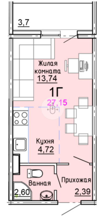 Студия 27.2 м2 в ЖК undefined корпус null этаж 5