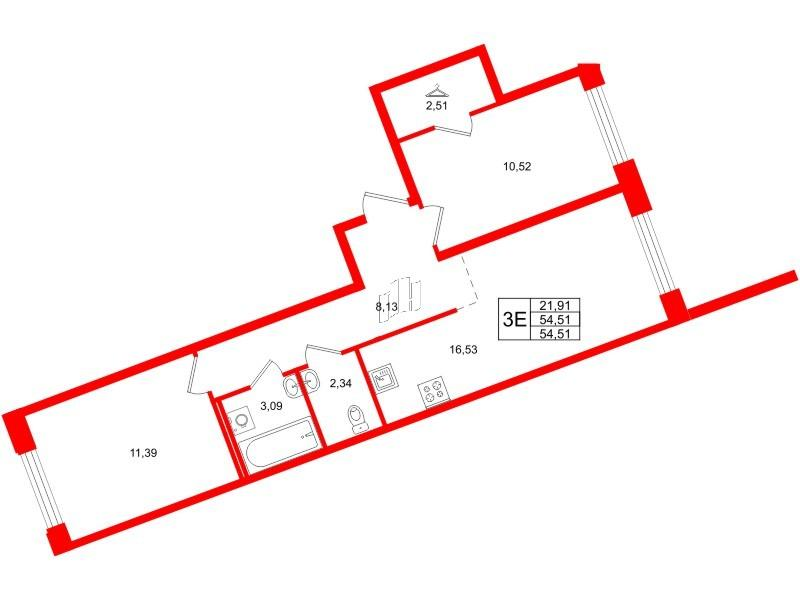 2-комнатная 54 м2 в ЖК Айди Петроградская корпус null этаж 2