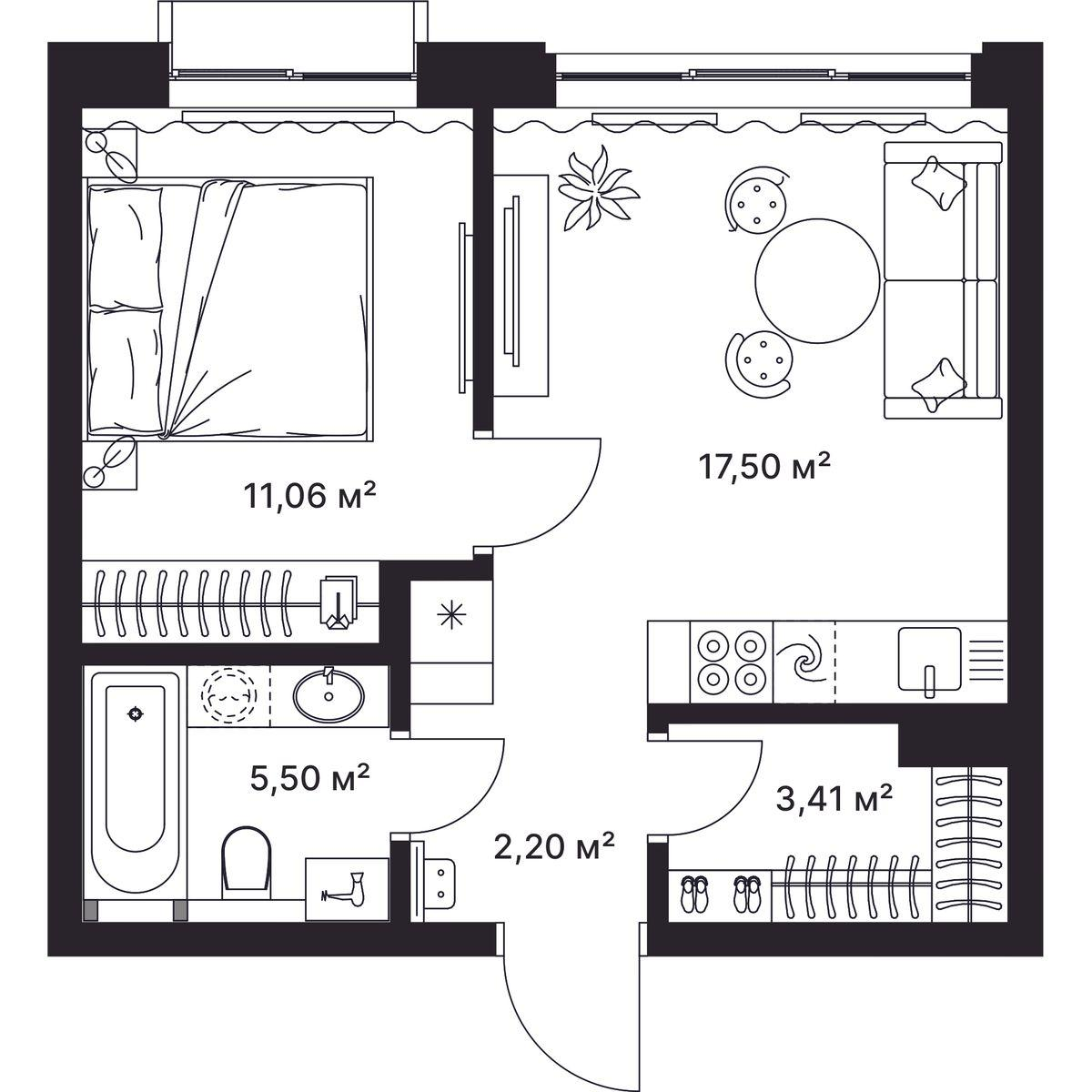 1-комнатная 39 м2 в ЖК Гагарин корпус null этаж 3