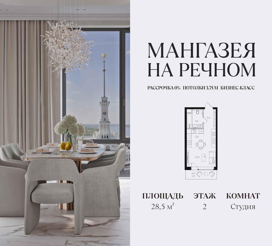 Студия 28 м2 в ЖК Мангазея на Речном корпус null этаж 2