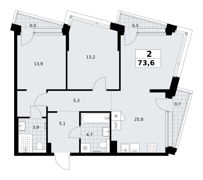 2-комнатная 73 м2 в ЖК Хольм корпус null этаж 3