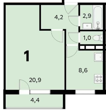 1-комнатная 39.2 м2 в ЖК undefined корпус null этаж 12