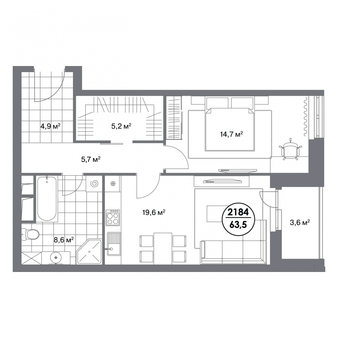 2-комнатная 63.5 м2 в ЖК undefined корпус null этаж 9