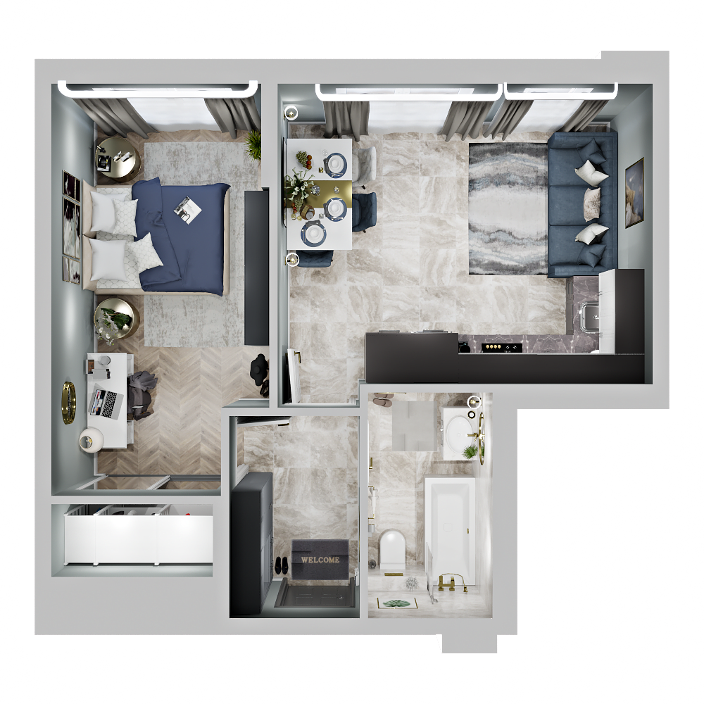 1-комнатная 40 м2 в ЖК Зеленая территория корпус null этаж 2