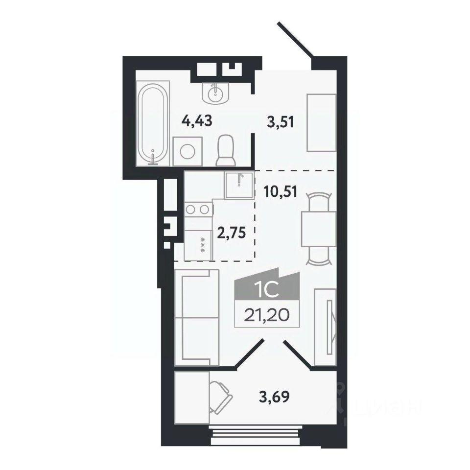 Студия 21.2 м2 в ЖК undefined корпус null этаж 18