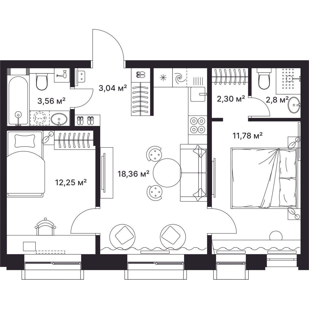 2-комнатная 54 м2 в ЖК Гагарин корпус null этаж 3