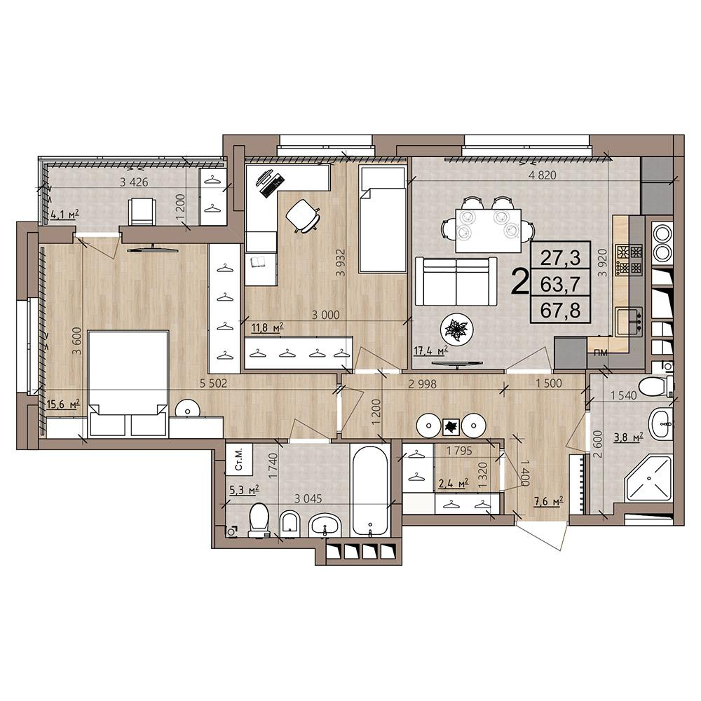 2-комнатная 67 м2 в ЖК Окская стрелка корпус null этаж 8