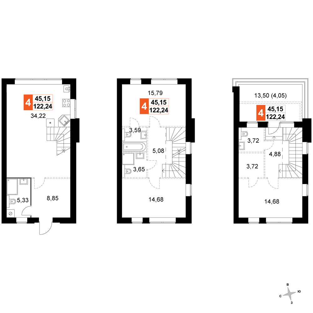 3-комнатная 131 м2 в ЖК Дубровицы Клаб корпус null этаж 1