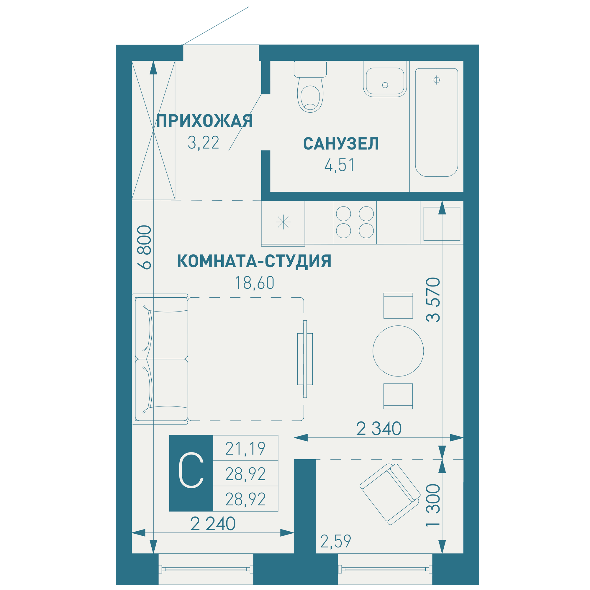Студия 30 м2 в ЖК ИНАЧЕ в Молодежном корпус null этаж 5