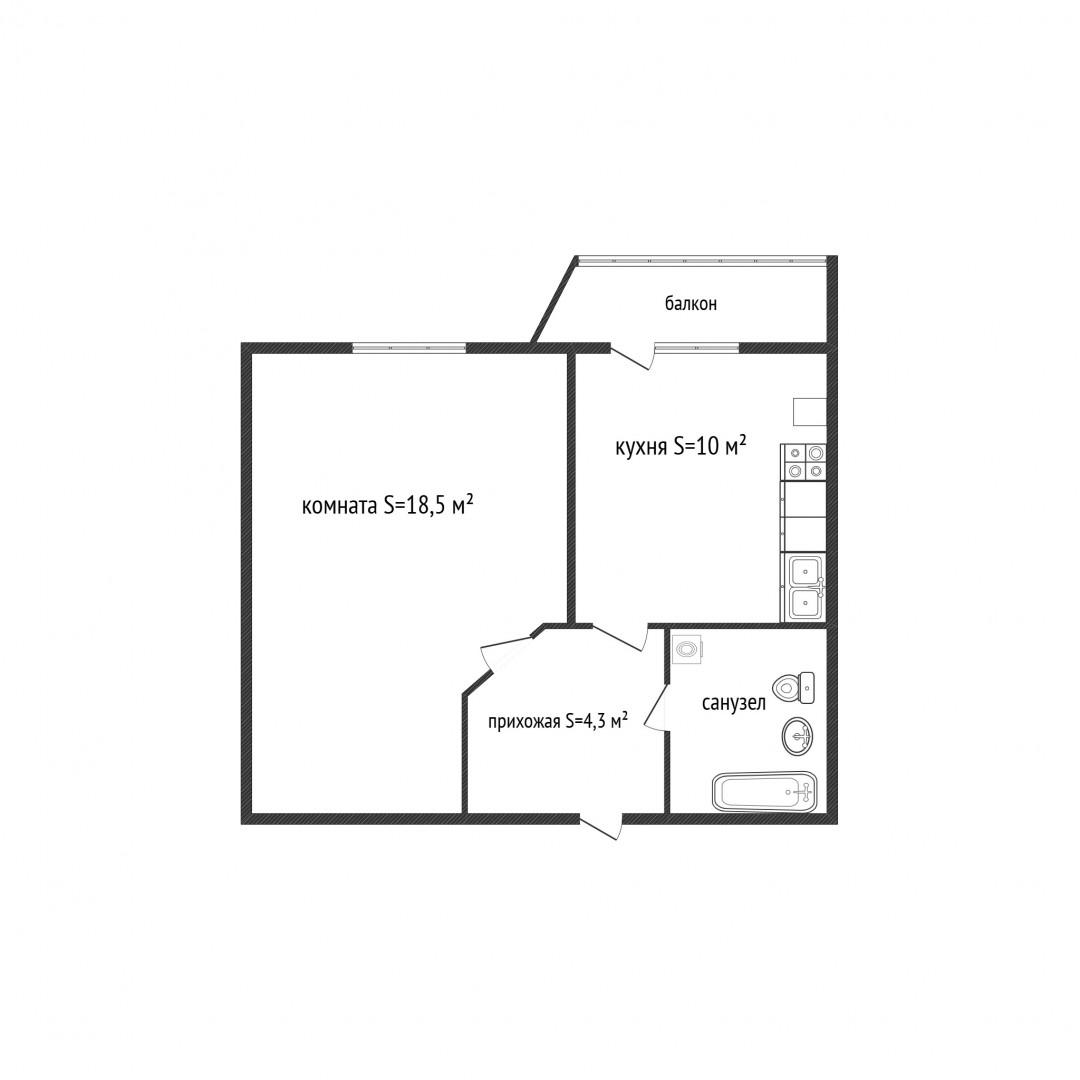 1-комнатная 36.3 м2 в ЖК undefined корпус null этаж 4