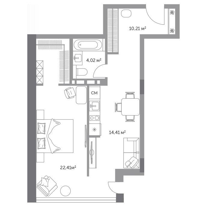 2-комнатная 51 м2 в ЖК Фьорд корпус null этаж 8