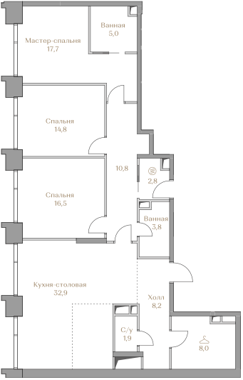 3-комнатная 122 м2 в ЖК Luzhniki Collection корпус null этаж 2