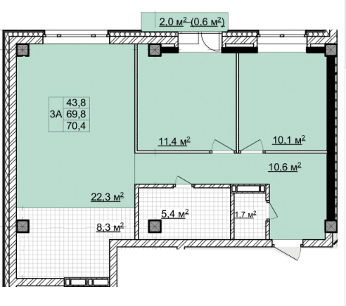 3-комнатная 69.8 м2 в ЖК undefined корпус null этаж 12