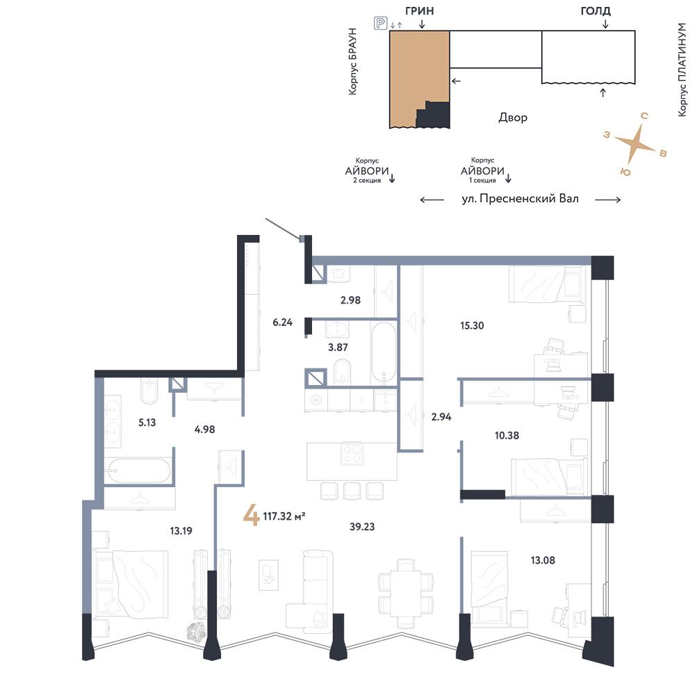 4-комнатная 117 м2 в ЖК Republic корпус null этаж 31