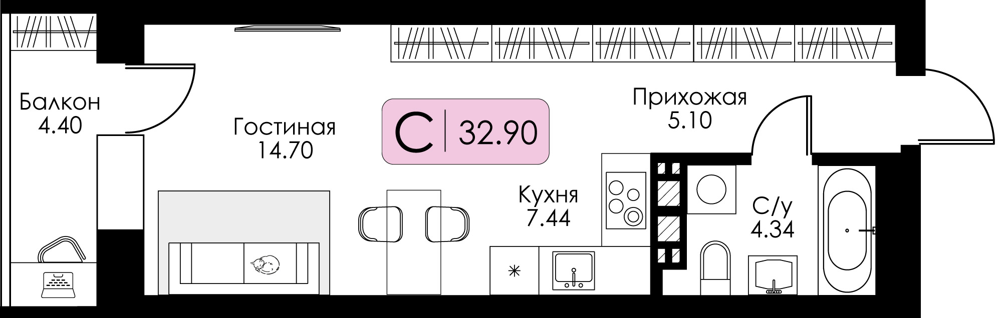 Студия 32 м2 в ЖК Урбан Парк корпус null этаж 3