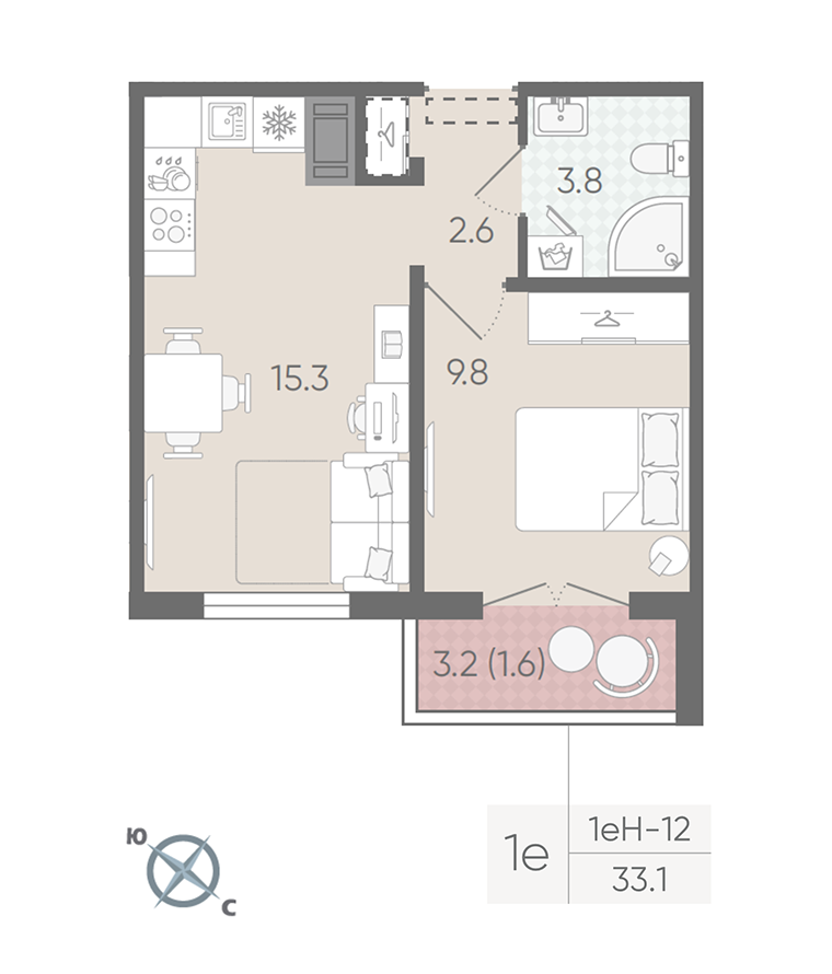 1-комнатная 33 м2 в ЖК Пейзажный квартал корпус null этаж 24