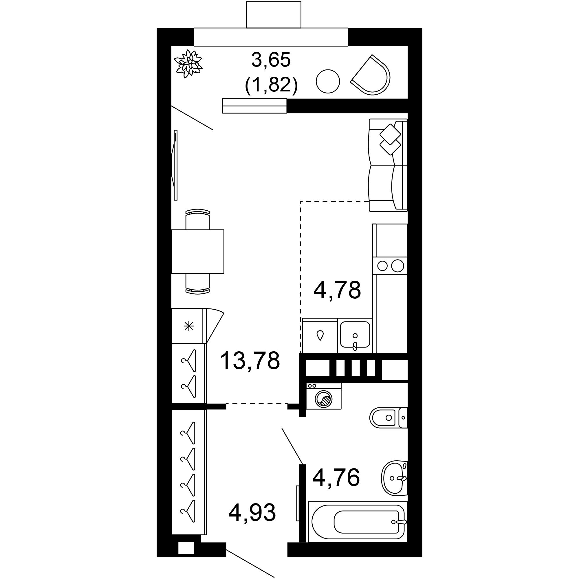 1-комнатная 30 м2 в ЖК 1799 корпус null этаж 9