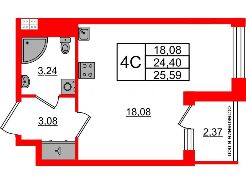 Студия 24 м2 в ЖК Univer City корпус null этаж 4