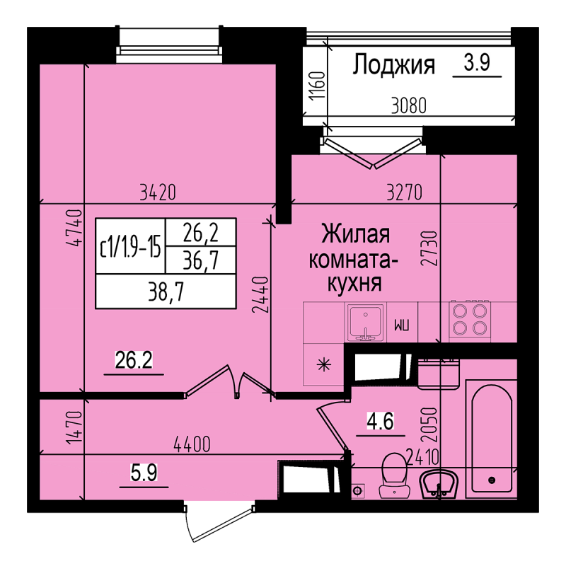Студия 38 м2 в ЖК ПРАГМА Сity корпус null этаж 13