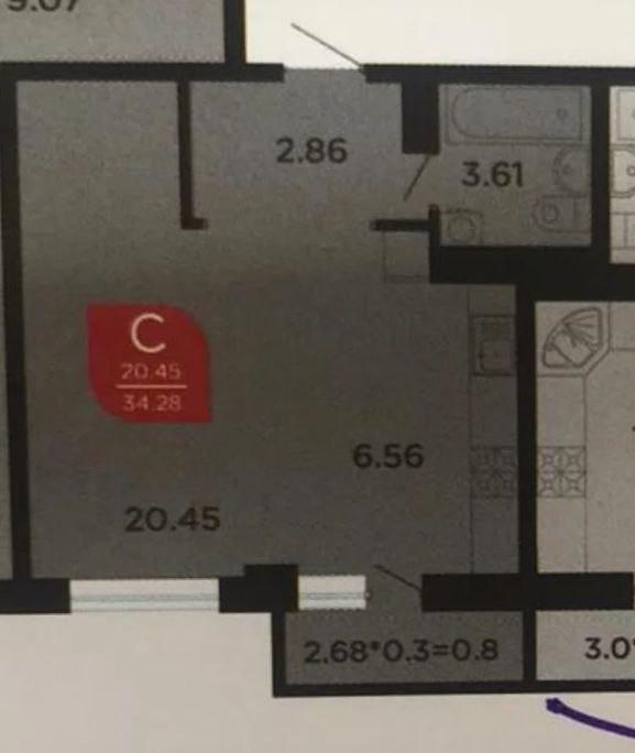 1-комнатная 33.6 м2 в ЖК undefined корпус null этаж 3