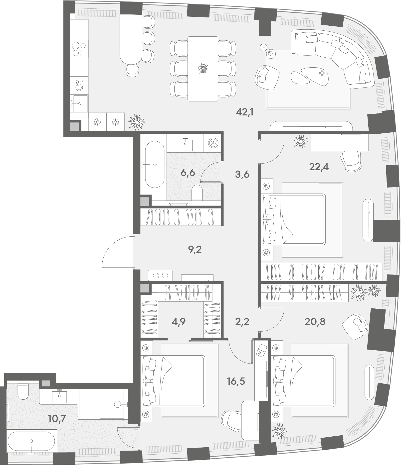 3-комнатная 139 м2 в ЖК Энигмия корпус null этаж 10